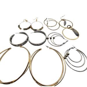 Lot of 6 Pairs Large Hoop Earrings Mixed Materials Styles For Wear Or Repurpose